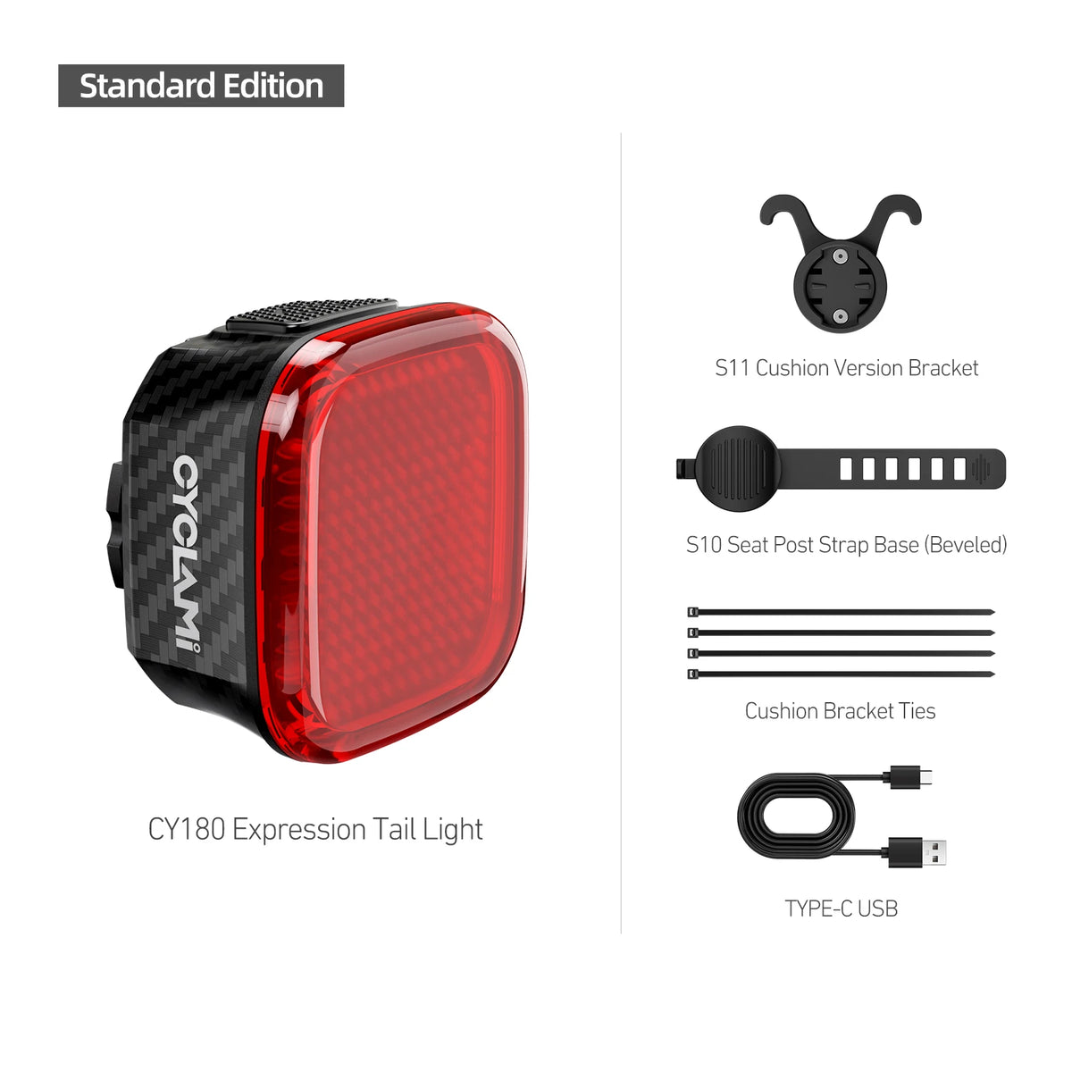 CYCLAMI CY180 CY180T Cycling Intelligent Emoticons Tail Light Smart Brake Rear Light Cycling Intelligent Dot Matrix Bike Taillig