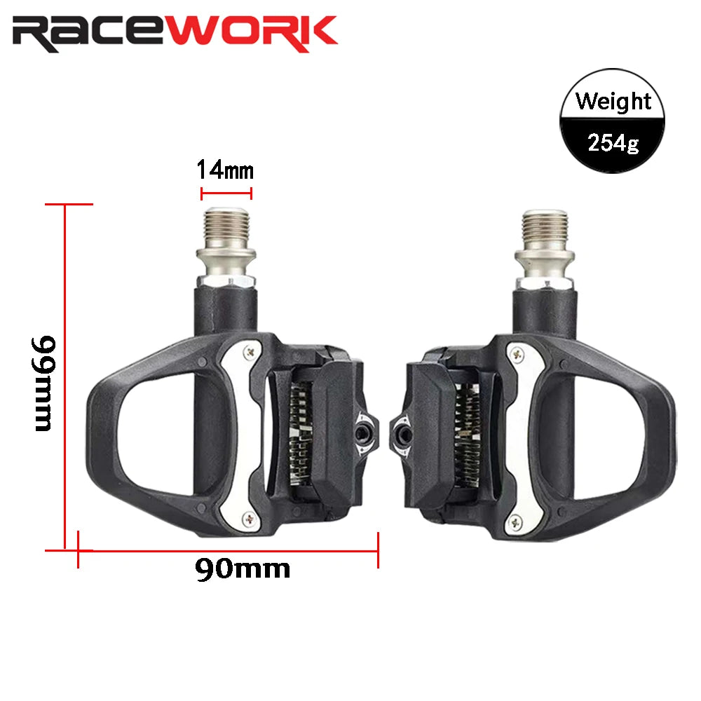 RACEWORK Road Bike Pedal Nylon Bicycle Locking Pedals Cycling Bearing Cleats Clipless Pedal For SPD SL System With Locking Plate
