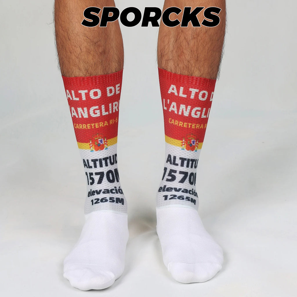 Cycling Socks with Spanish Road Sign Design Aero Aerodynamic Socks Road Bike Compression Socks Team Breathable Sweat-Absorbing Wear-Resistant Men's and Women's Mid-Calf Sr-14A
