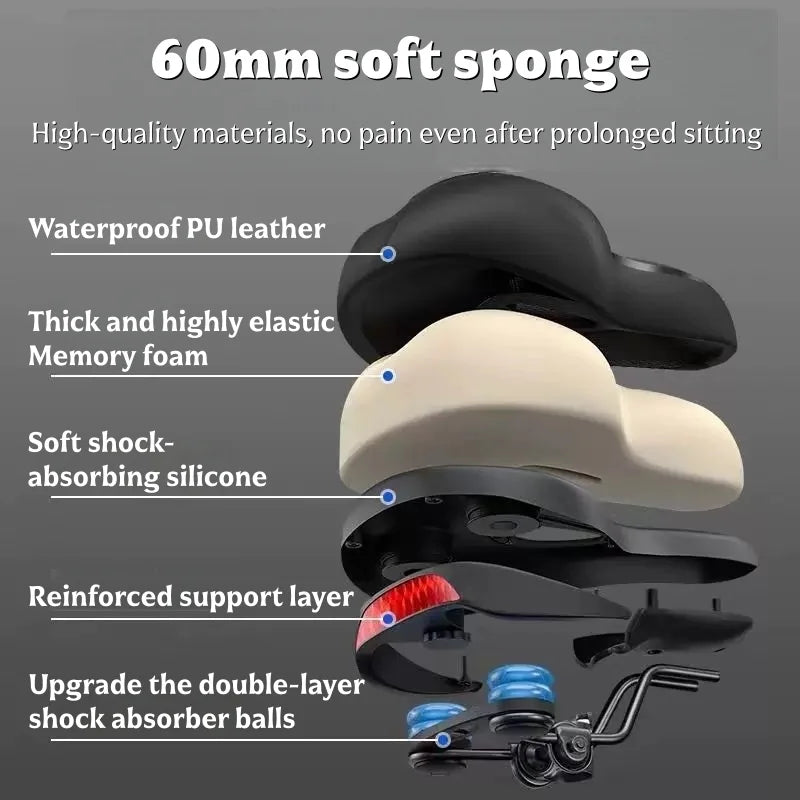 Bicycle seat with shock absorption function, ergonomic and comfortable cushion, suitable for daily cycling and traveling.