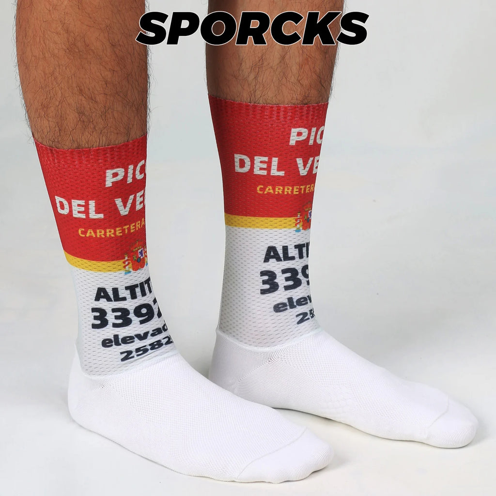 Cycling Socks with Spanish Road Sign Design Aero Aerodynamic Socks Road Bike Compression Socks Team Breathable Sweat-Absorbing Wear-Resistant Men's and Women's Mid-Calf Sr-14A