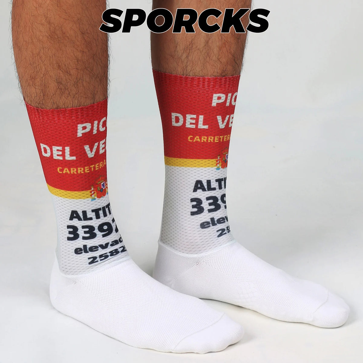 Cycling Socks with Spanish Road Sign Design Aero Aerodynamic Socks Road Bike Compression Socks Team Breathable Sweat-Absorbing Wear-Resistant Men's and Women's Mid-Calf Sr-14A