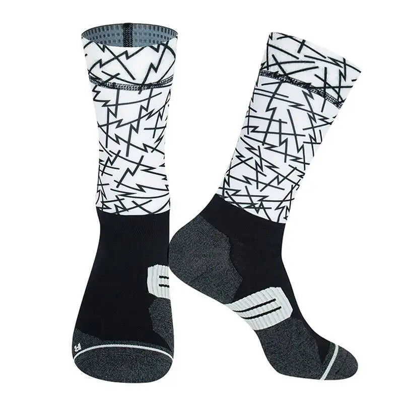 Cycling Crew Socks Men Women, Fun Cartoon & Geometric Patterns, Breathable Moisture-Wicking Anti-Slip Bike Riding Socks