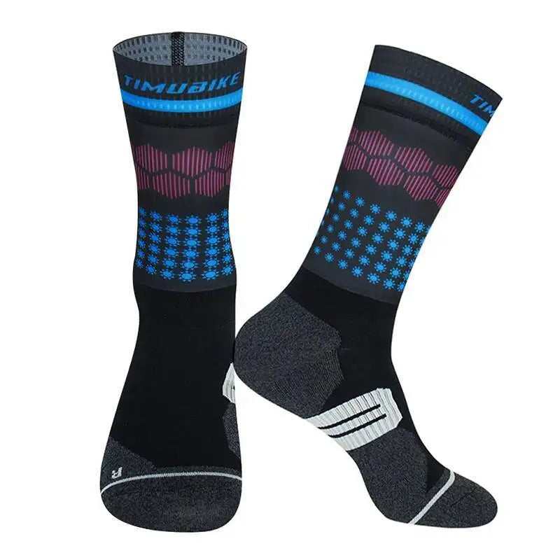 Cycling Crew Socks Men Women, Fun Cartoon & Geometric Patterns, Breathable Moisture-Wicking Anti-Slip Bike Riding Socks