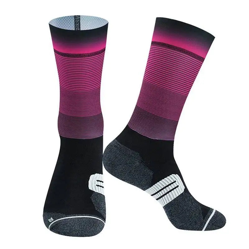 Cycling Crew Socks Men Women, Fun Cartoon & Geometric Patterns, Breathable Moisture-Wicking Anti-Slip Bike Riding Socks
