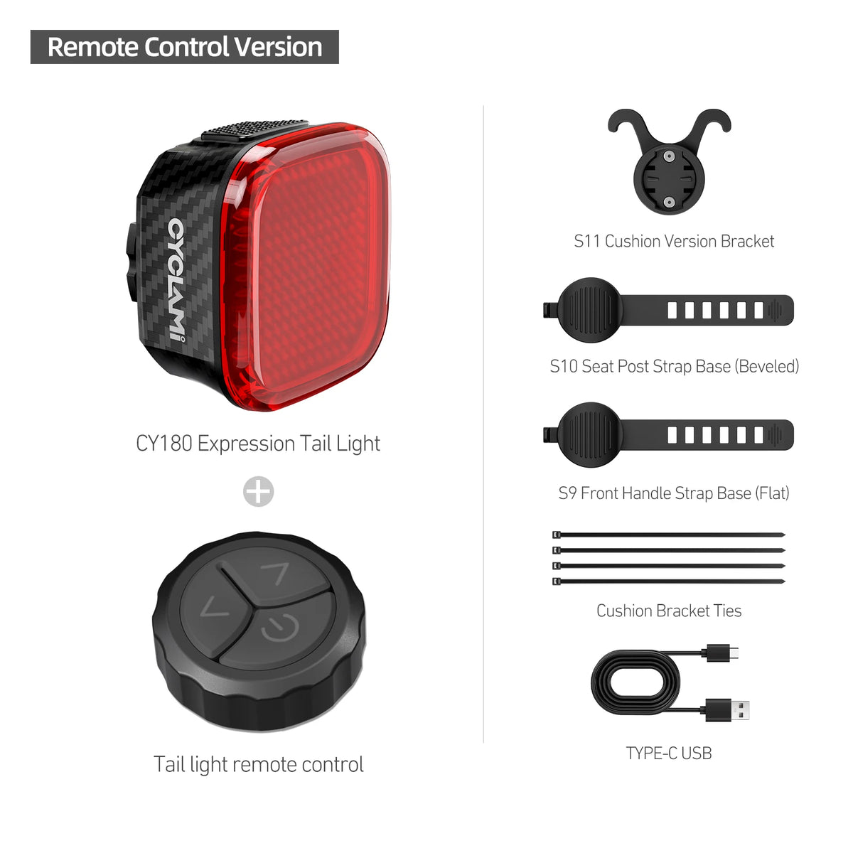 CYCLAMI CY180 CY180T Cycling Intelligent Emoticons Tail Light Smart Brake Rear Light Cycling Intelligent Dot Matrix Bike Taillig