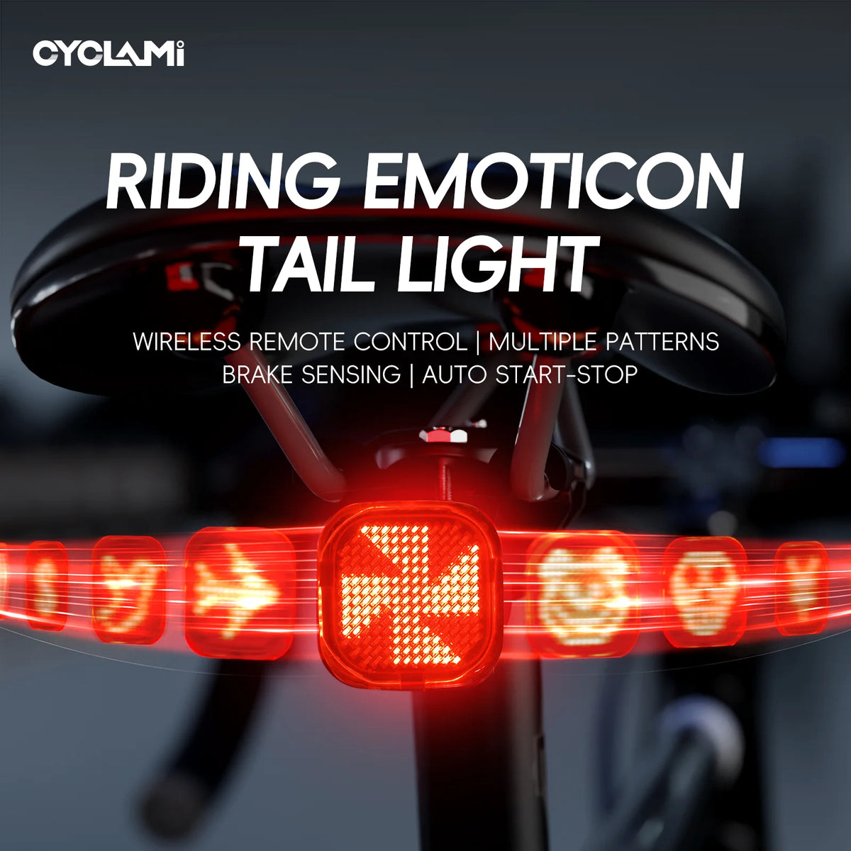 CYCLAMI CY180 CY180T Cycling Intelligent Emoticons Tail Light Smart Brake Rear Light Cycling Intelligent Dot Matrix Bike Taillig