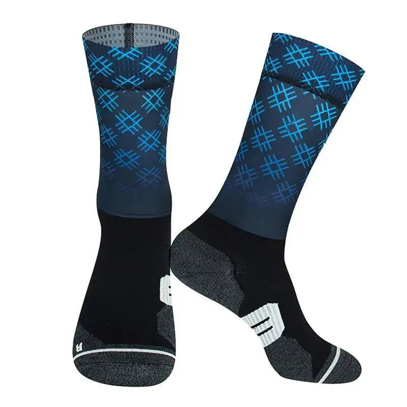 Cycling Crew Socks Men Women, Fun Cartoon & Geometric Patterns, Breathable Moisture-Wicking Anti-Slip Bike Riding Socks