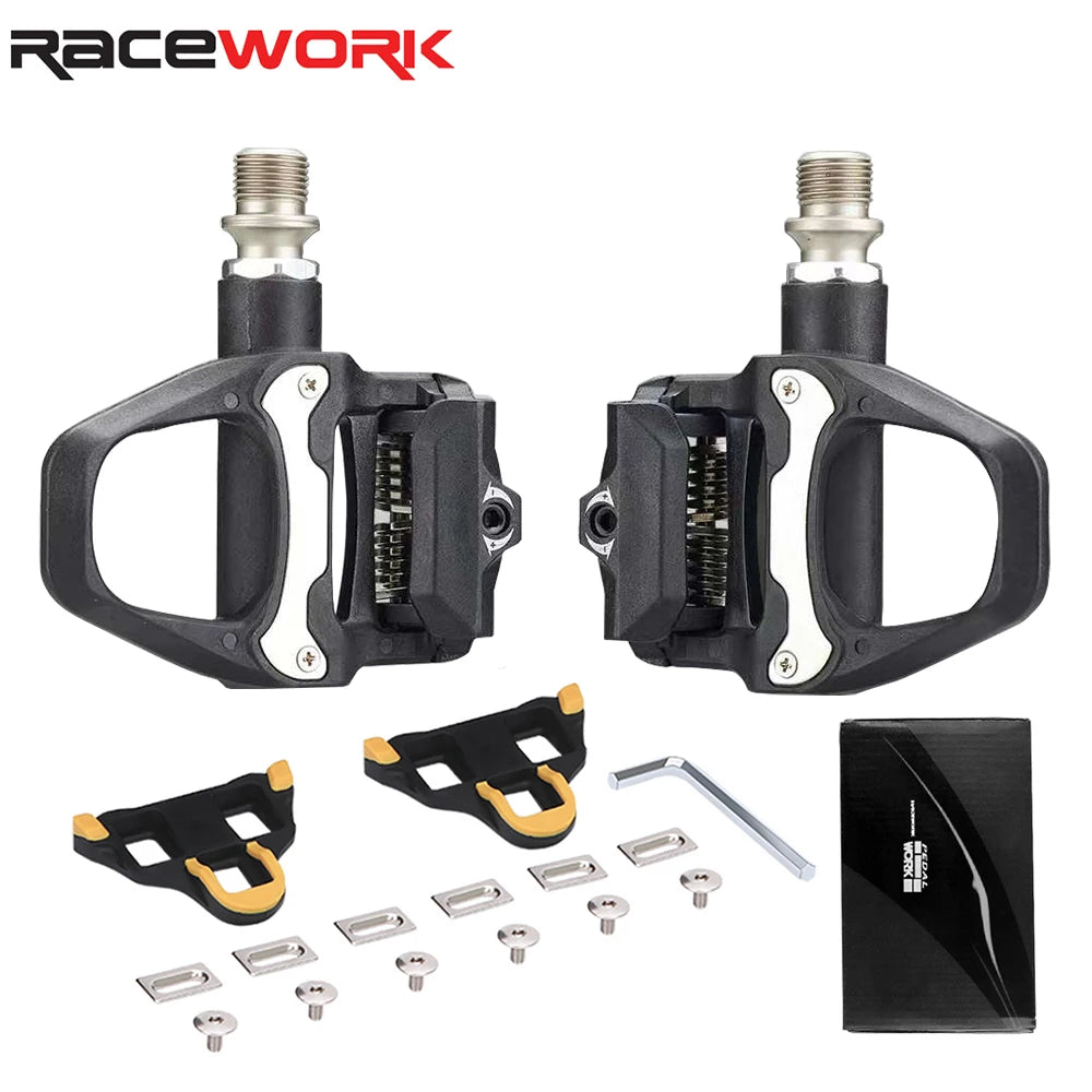 RACEWORK Road Bike Pedal Nylon Bicycle Locking Pedals Cycling Bearing Cleats Clipless Pedal For SPD SL System With Locking Plate