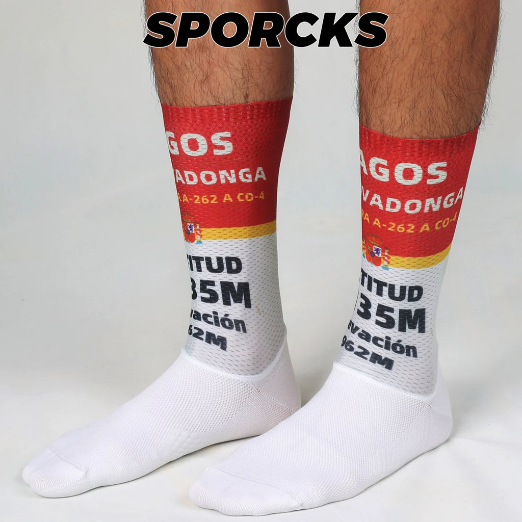 Cycling Socks with Spanish Road Sign Design Aero Aerodynamic Socks Road Bike Compression Socks Team Breathable Sweat-Absorbing Wear-Resistant Men's and Women's Mid-Calf Sr-14A