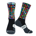Cycling Crew Socks Men Women, Fun Cartoon & Geometric Patterns, Breathable Moisture-Wicking Anti-Slip Bike Riding Socks